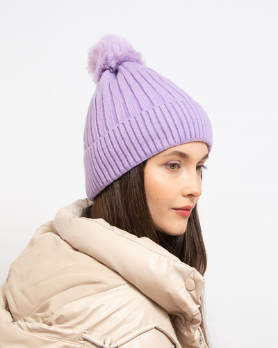 Royalfashion Bonnet isotherme violet pour femme avec pompon