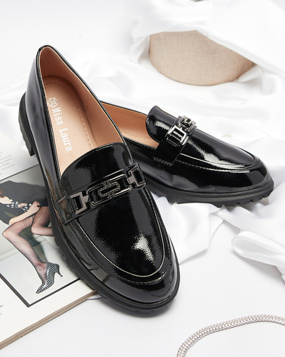 Mocassins laqués pour femmes avec ornement en noir Horiff- Footwear