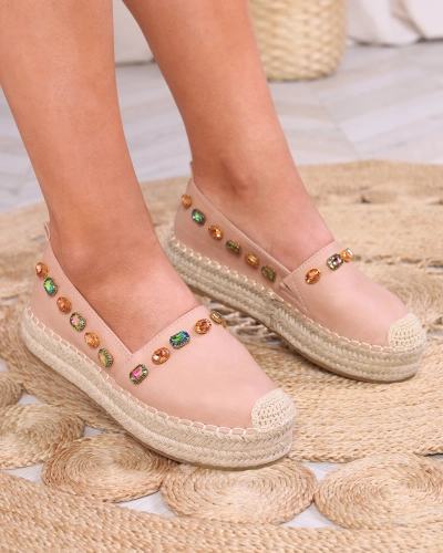 Espadrilles pour femmes avec cristaux en marron clair Vert - Chaussures