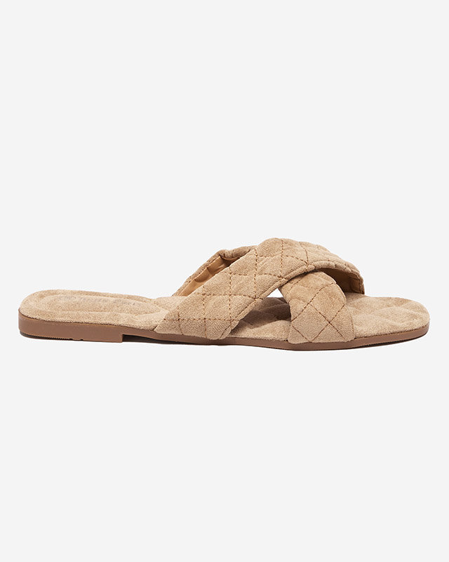 Chaussons plats pour femme en éco-daim marron clair Delime - Souliers