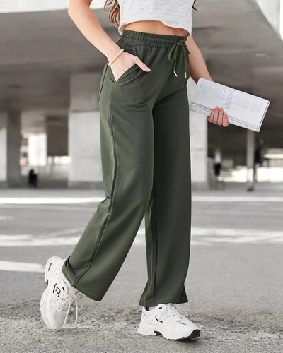 Royalfashion Pantalons simples pour femmes avec un lien