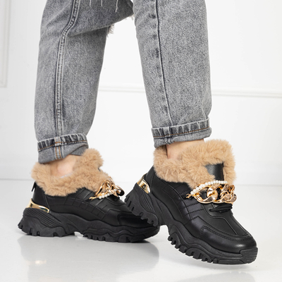 Chaussures de sport pour femmes noires avec fourrure Flixi - Chaussures