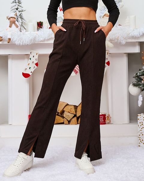 Royalfashion Pantalon en velours côtelé pour femme marron foncé