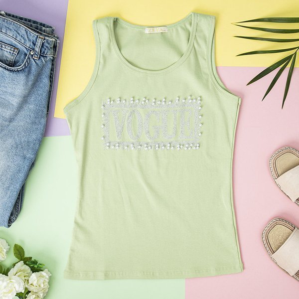 Débardeur vert pour femmes avec oxydes de zirconium - Vêtements