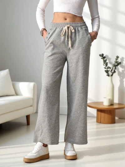 Royalfashion Pantalons de survêtement larges tissés pour femmes avec zirconia