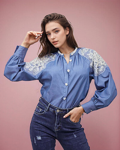 Royalfashion Chemise femme avec zircons