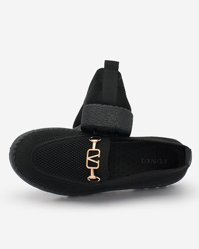 Royalfashion Mocassins en tissu noir pour femme avec ornements dorés Ertica