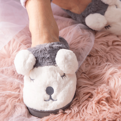 Chaussons unis femme gris et blanc - Chaussures