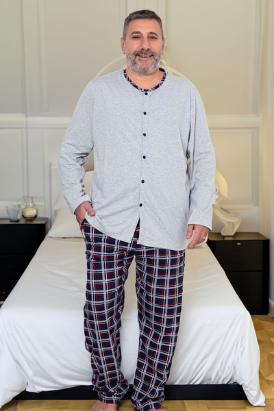 Pyjamas en coton pour hommes Royalfashion à motif à carreaux GRANDE TAILLE