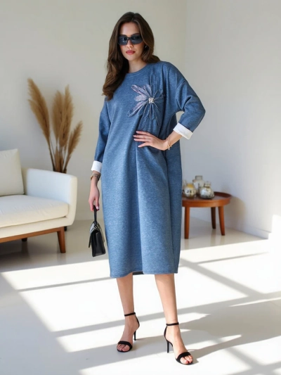 Robe midi en tissu pour femmes Royalfashion oversize avec fleur