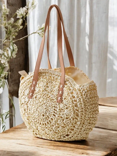 Royalfashion Grand sac à main ovale en paille pour femmes