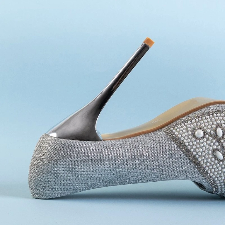 OUTLET Escarpins en brocart pour femmes en argent avec zircons cubiques et perles Lindi - Chaussures