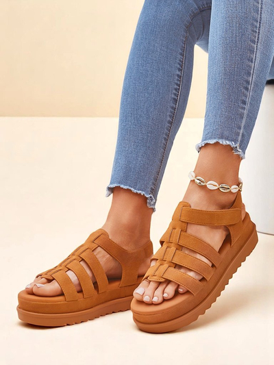 Sandales pour femmes Callista Camel sur plateforme Royalfashion cuir écologique
