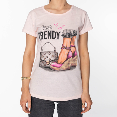 T-shirt femme rose avec imprimé TENDANCES- Clothing