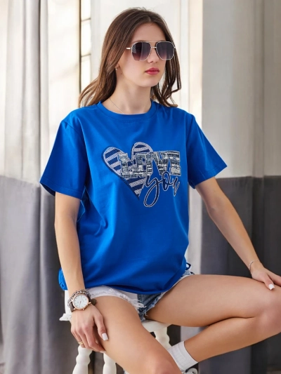 T-shirt en coton pour femmes Royalfashion LOVE avec des strass