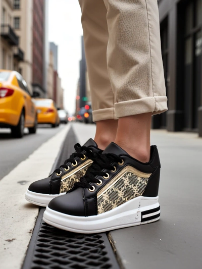 Royalfashion Chaussures de sport pour femmes avec semelle compensée cachée Jesioo