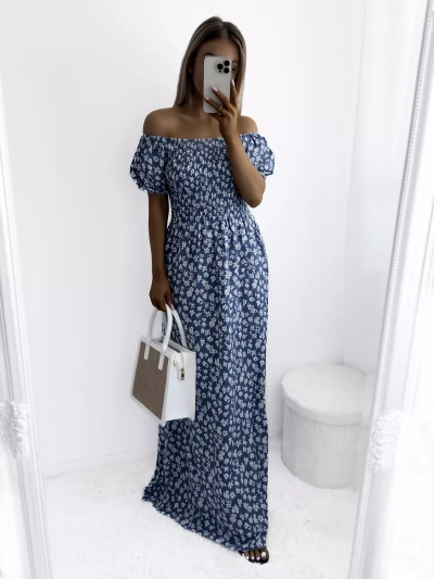 Robe longue à motif floral pour femme bleu - Vêtements
