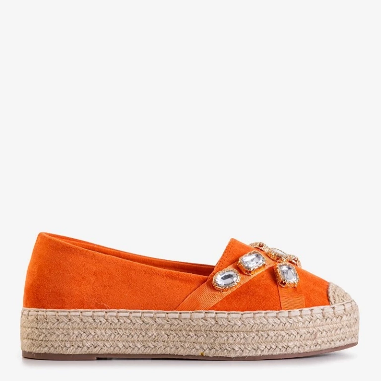 OUTLET Espadrilles femme orange avec cristaux Erilla - Chaussures