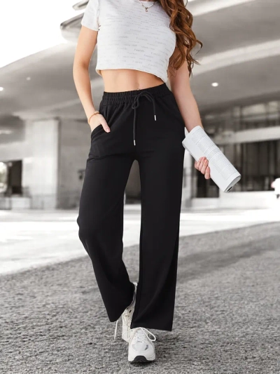 Royalfashion Pantalon simple pour femmes avec cordon