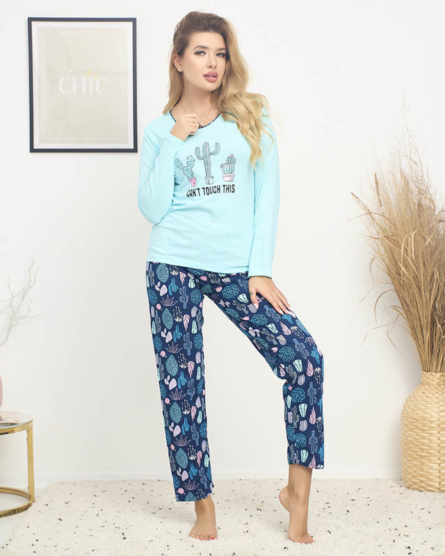 Pyjama femme bleu avec imprimé - Vêtements