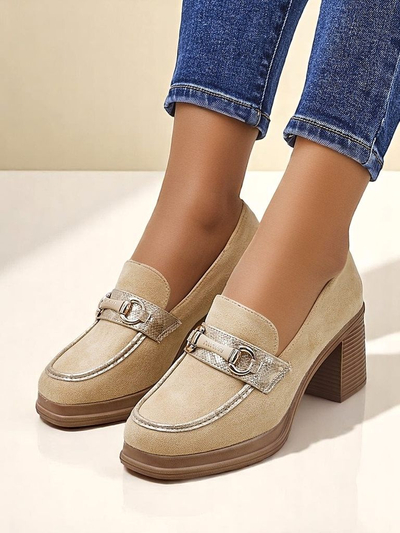 Royalfashion Mocassins à talon carré pour femmes Apareus