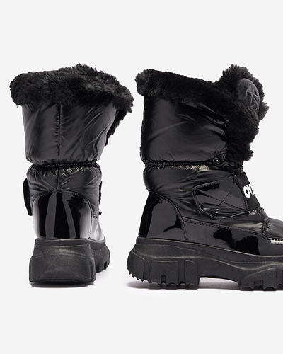 Bottes de neige pour femmes à semelle plate en noir Sapollo- Footwear