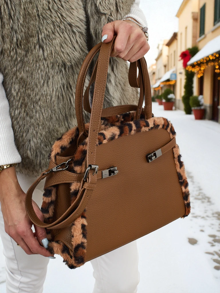 Petit sac à main pour femme en cuir écologique avec motif léopard Panthory