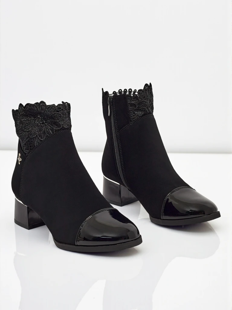 Bottines femme mates à talon bloc avec dentelle Velmoria
