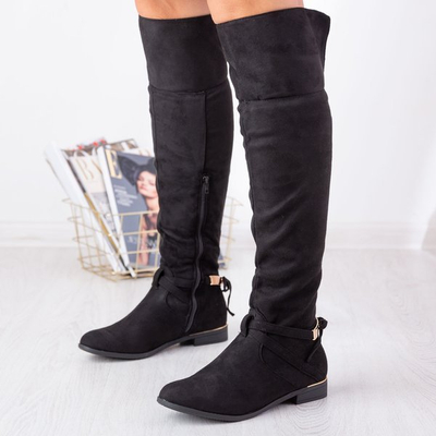 Bottes en éco-suède noir avec décor Cléopâtre doré - Footwear