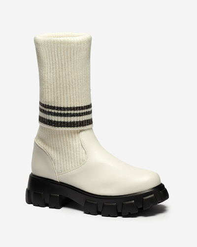 Bottes hautes à enfiler pour femmes de couleur écrue Alerpi- Footwear
