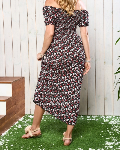 Robe midi noire à motif floral pour femme - Vêtements