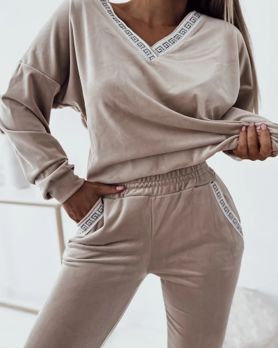 Royalfashion Beige Women's Sports Set with Zirconia