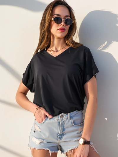 Blouse en viscose pour femmes avec manches courtes et finition pailletée