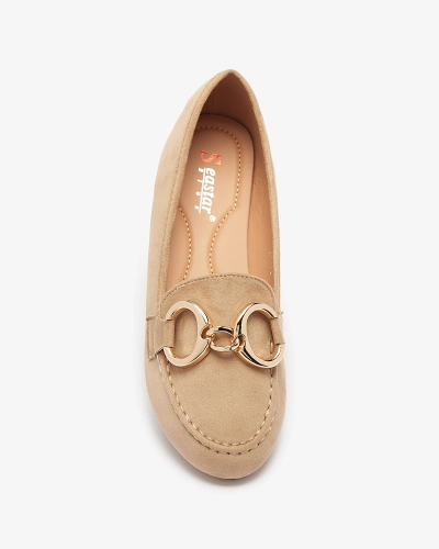 OUTLET Mocassins femme éco-suède marron clair avec ornement Briseri - Footwear
