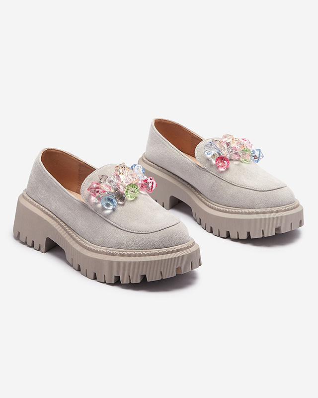 Mocassins gris clair pour femmes avec perles colorées Hetika - Footwear