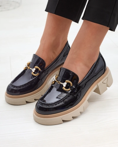 Mocassins noirs laqués pour femme avec cristaux Inriw - Footwear