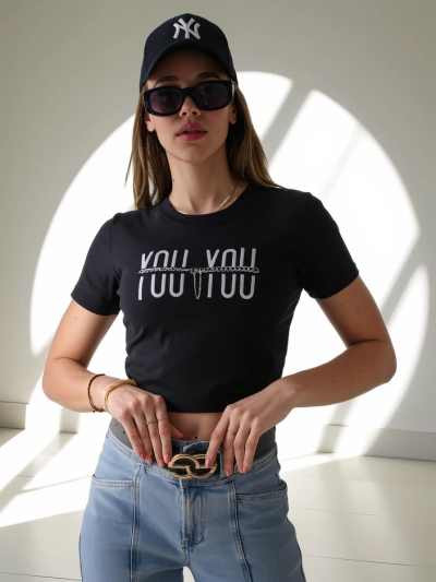 Royalfashion Haut court en coton pour femmes avec l'inscription