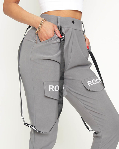 Pantalon cargo pour femme gris avec bretelles - Vêtements