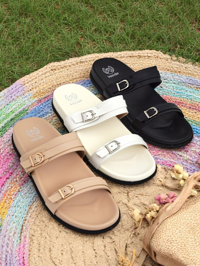 Royalfashion Sandales en cuir écologique pour femme, EcoTwins Slides
