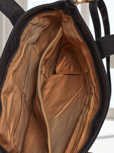 Sac à main pour femmes en cuir écologique Nerina – shopper italien noir avec fermeture éclair