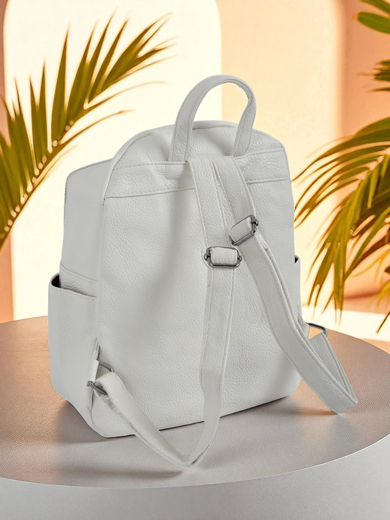 Sac à Dos Tressé pour Femme AURELIA Grande – Cuir Écologique Blanc Królewska Moda