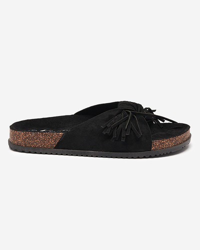 Chaussons pour femmes avec franges en noir Guttis - Footwear