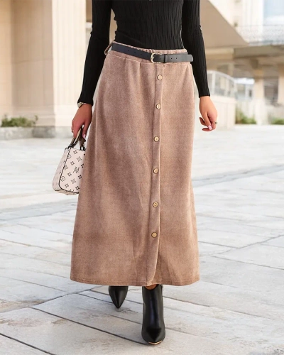 Royalfashion Jupe midi pour femme avec boutons décoratifs