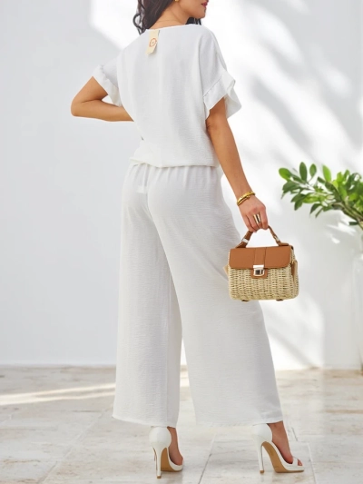Ensemble décontracté Royalfashion pour femme avec un haut à manches courtes et un pantalon large