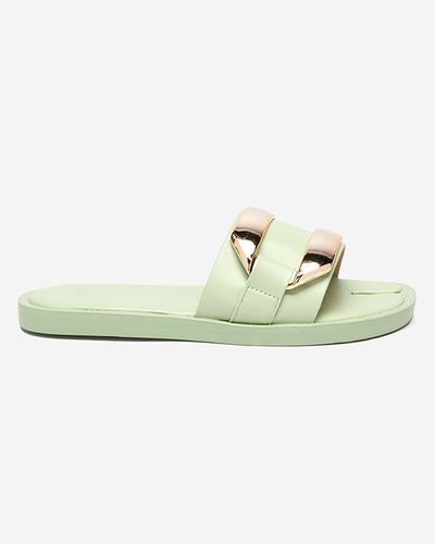 Pantoufles vertes pour femmes avec un grand ornement doré Kedino - Footwear