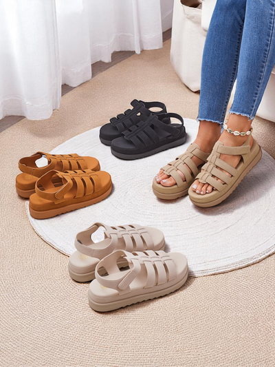 Sandales Royalfashion - Caligae Beige Daim sur Plateforme - Idéales pour l'Été et le Printemps