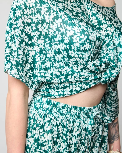 Ensemble plissé vert à fleurs noires pour femme - Vêtements