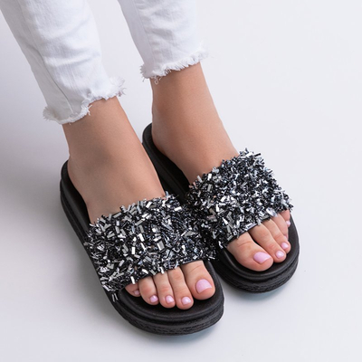 OUTLET Chaussons compensés pour femme noirs avec zircon cubique Lomine - Footwear