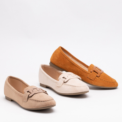 Mocassins femme en éco-daim couleur crème Reiaka - Chaussures