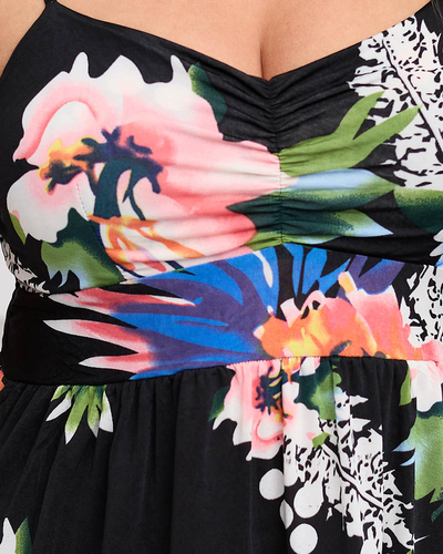 Robe noire fleurie mi-longue - Vêtements